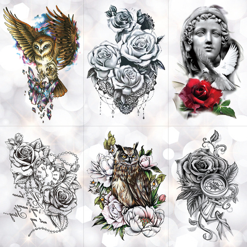 Crystal Gemstone Owl Waterproof Temporary Tattoo Sticker Heart Shaped Clock  Rose Flash Arm Tattoos Body Art Fake Tatoo - Price history & Review |  AliExpress Seller - YOEMTAT Official Store 