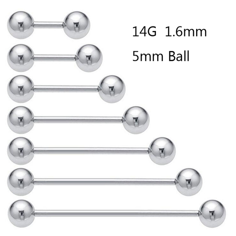 SaYao 2 Pieces 14G 1.6mm Stainless Steel Long Industrial Barbell ring Tongue Nipple Bar Tragus Helix Ear Piercing Body Jewelry ► Photo 1/4