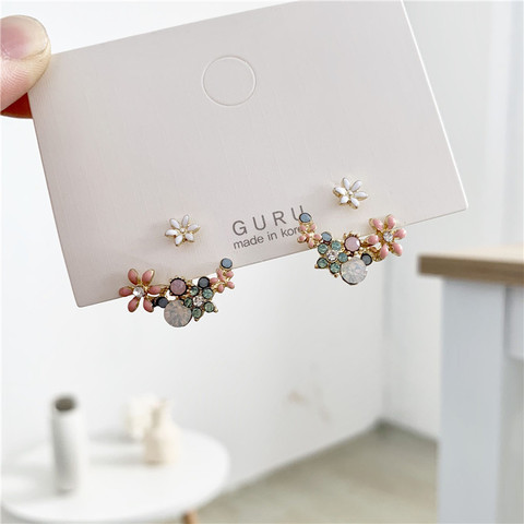 2022 Korean hot fashion jewelry fresh cute hook drop oil flower stud earrings crystal earring for women ► Photo 1/5