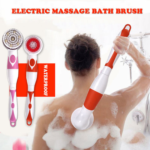 NEW 4-In-1 Electric Bath Brush Long Handle Waterproof Body Cleansing Brush Massage Home Shower Clean Spa System Health Care ► Photo 1/6