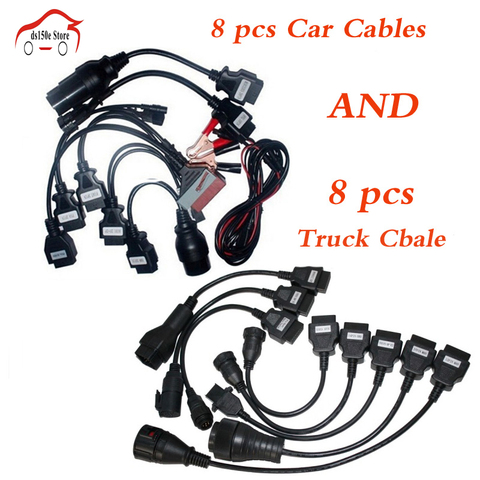 VD DS150E CDP 8pcs Full Set Car Cables + 8pcs Truck Cables for tcs cdp pro plus/MVD/Kess Auto Cable for delphis for ► Photo 1/3