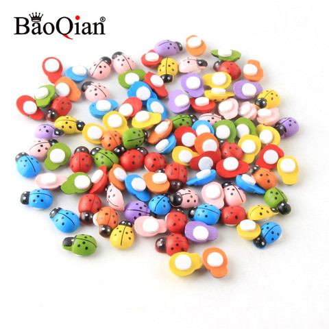 100pcs Wall Sticker Wooden Easter Decoration Wood Ladybug Beads For DIY Crafts Home Decoration Scrapbooking Accessories 9*13mm ► Photo 1/6