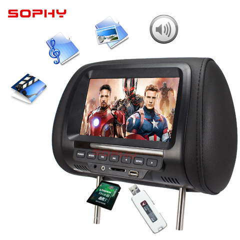 Universal 7 inch Car Headrest MP4 Monitor / Multi media Player / Seat back MP4 / USB SD MP3 MP5 FM Built-in Speakers ► Photo 1/6