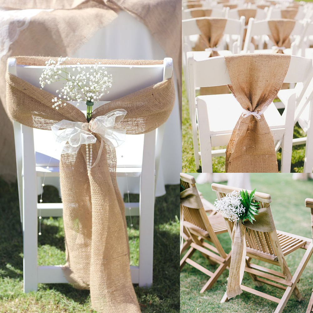 Satin Chair Sashes Hessian Lace Cloth Cover Wedding Party Event home Decoration 