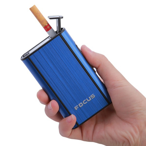 FOCUS Aluminum Pocket Cigarette Case Automatic Ejection Silver Cigarete Box Holder 8pcs Cigarettes Gadgets for Men Smoker ► Photo 1/6