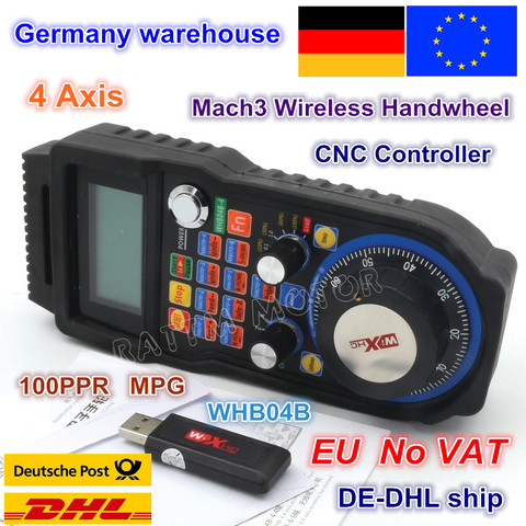 EU ship free VAT  4 Axis Wireless Mach3 MPG Pendant mpg lathe Handwheel for CNC Mac.3, 4 Axis / 6 Axis Wholesale Price WHB04B ► Photo 1/6