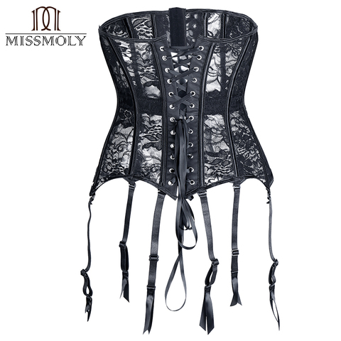 Miss Moly Women Black Hollow Out Lace Corset Top Underbust Sexy Steampunk Gothic Waist Cincher Shaper Corsets and bustiers ► Photo 1/6