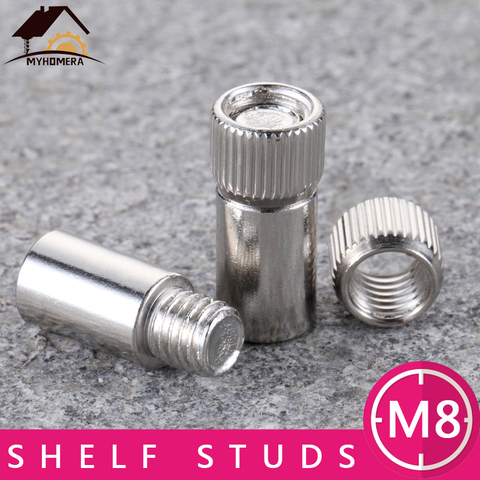 Myhomera 10pcs M8 Shelf Support Solid Pin Stud Pegs Nut Screw Sets Bookshelf Separator Metal Wardrobe Cabinet Shelve Holder ► Photo 1/6