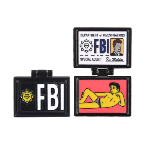 The Simpsons Flip-Cover Pin FBI Fox Mulder ID Card Enamel Brooches Funny portrait Lapel pins Badges X-Files Jewelry Cartoon Pin ► Photo 1/6