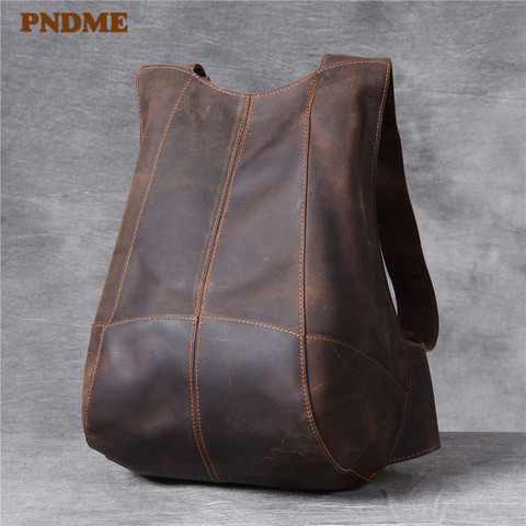 PNDME simple high quality crazy horse leather men's women's backpack vintage casual genuine leather designer small bagpack ► Photo 1/6