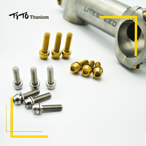 TiTo 6pcs Titanium alloy bicycle stem Bolts Screw Ti Bolt Kits with Washer Spacer taper head M5x18mm / M5x14mm ► Photo 1/6