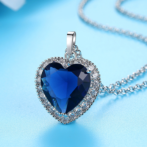 Dovolov Titanic Heart of the Ocean Necklaces for Women Blue Romantic CZ Chain Pendant Necklaces Fashion Wedding Jewelry D3 ► Photo 1/4