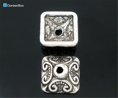 Doreen Box Lovely 50 PCs Silver Color Square Beads Caps Findings Fit 9-14mm Beads (B04910) ► Photo 1/1