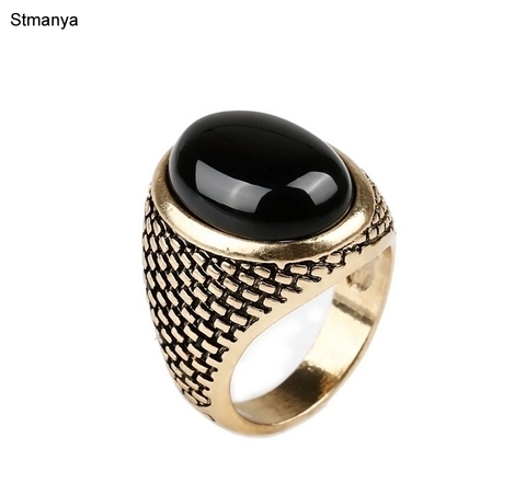 Men Women Ring Antique Big Vintage Rings For Women Oval Red Black Stone Jewelry Carved Onyx Ring #20037 ► Photo 1/1