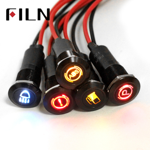 FILN 14mm black shell led red yellow blue green car applicance symbol 12v led indicator light with 20cm cable ► Photo 1/6