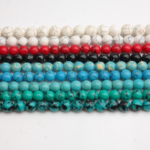 Smooth Natural Stone white Blue gules black Turquoises Round Loose Beads 15