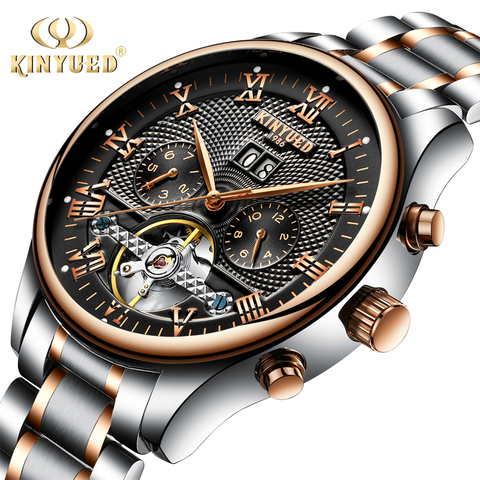 KINYUED Luxury Brand Watch Men Skeleton Automatic Stempunk Flying Tourbillon Watches Self Winding Mechanical Man Clock Rose Gold ► Photo 1/1