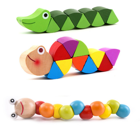 Colorful Wooden Worm Puzzles Kids Educational Baby Toys Insect Fingers Flexible Training Twisting Game for Children Gift ► Photo 1/4