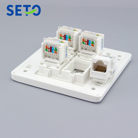 SeTo 86 Type Four Ports Gigabit Network Ethernet LAN RJ45 Cat6 Outlet Wall Plate Socket Keystone Faceplate ► Photo 1/6