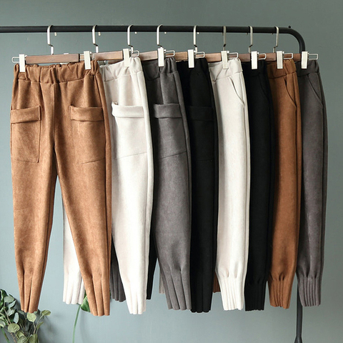 Casual Autumn Winter Women Pants Korean Elastic High Waist Pockets Suede Harem Pants Plus Size Trousers Women femme pantalon ► Photo 1/6