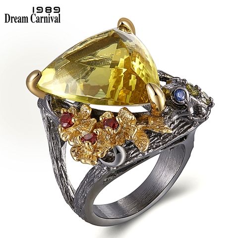 DreamCarnival 1989 Chic Fashion Jewelry Ring Big Gold Color Triangle Zircon Red Flowers Wedding Rings Drop Ship Hot Pick WA11658 ► Photo 1/6