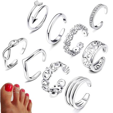 9PCS Summer Beach Vacation Knuckle Foot Ring Open Toe Rings Set for Women Girls Finger Heart Ring Adjustable Jewellery Wholesale ► Photo 1/6