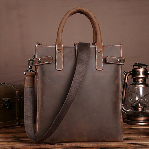 Men Handbag Cross Body Tote Bag Crazy Horse Genuine Leather Business Briefcase Men Tablet Messenger Shoulder Top Handle Bags ► Photo 1/1