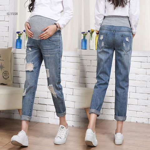 Pregnancy Jeans Maternity Pants Holes Loose Outer Wear Women Clothes Trousers Nursing Prop Belly Pregnancy Clothing Overalls ► Photo 1/6