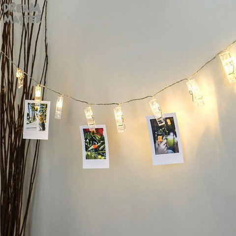 LED String lights Card Photo Clip Holder Fairy Garland lamp For Christmas New Year Wedding Party Decoration Battery holiday lamp ► Photo 1/6