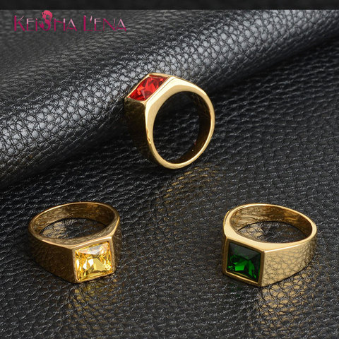 Multi-color Square Zircon Stone Rings Simple Stainless Steel Rings For Man Wedding Bands Unisex Trendy Jewelry Christmas GiftS ► Photo 1/6