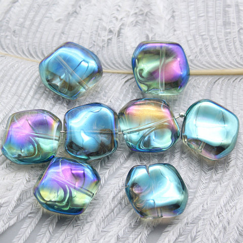 Lampwork Glass Czech Beads For Bracelet DIY Findings Irregular Light Green AB Rainbow Color For Handmade Jewelry Charms, 10 PCs ► Photo 1/6