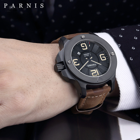Parnis 47mm Military Mechanical Watches Mens Watch Top Brand Luxury Automatic Watch Sapphire Crystal Genuine Leather Band 2022 ► Photo 1/6