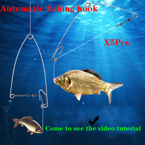 5Pcs/lot Automatic Fishing Spring Hook Stainless Steel Lazy Artifact Universal Full Speed All The Water Fishing Supplies 2022new ► Photo 1/6