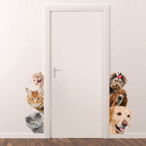 Funny 3D Cat Dog Door wall sticker for kids room Bedroom home decor Wall background Art decals decorations cute animal stickers ► Photo 1/6