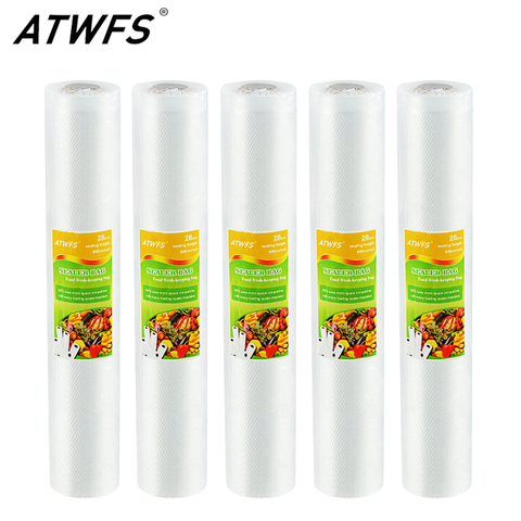 ATWFS 5 Rolls/lot Vacuum Sealer Bag Packaging Sealing Machine Packer Container Packing Bags for Food Saver 12/17/20/25/28*500cm ► Photo 1/6