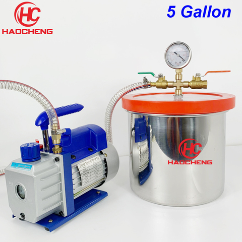 Free Shipping 5 Gal (20L) Vacuum Chamber Pump with 2.5CFM (1.4L/s) 220V Vacuum Pump,28cm*30cm Stainless Steel Degassing Chamber ► Photo 1/6