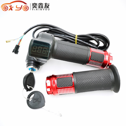 YIXINYOU Aluminium Alloy Electric Bike Twist Throttle Grips with LED Display Tricycle Speed Control 5 wires scooter Accelerator ► Photo 1/6