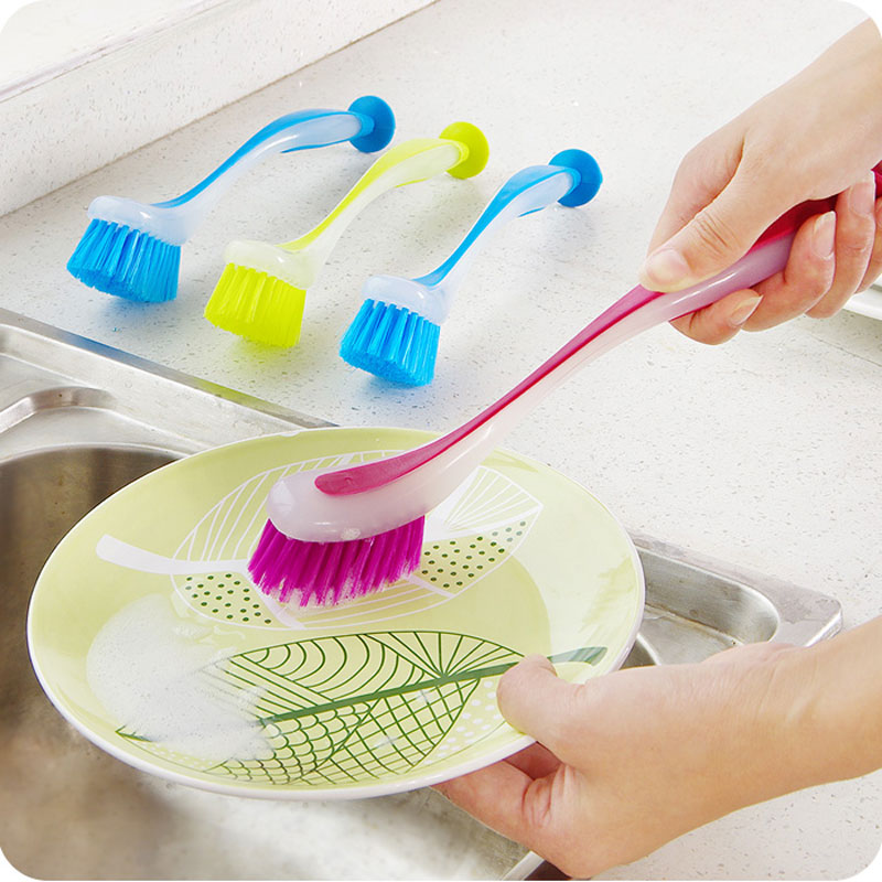 1pc Pot Cleaning Brush Vertical Multifunction Kitchen Suction Cup Type Sink  Scrub Long Handle - AliExpress