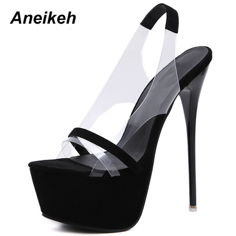 Aneikeh 2022 Fashion NEW 16 CM Platform High Heels Sandals Summer Sexy Slip-On Open Toe Gladiator Party Thin Heels Women Shoes ► Photo 1/6