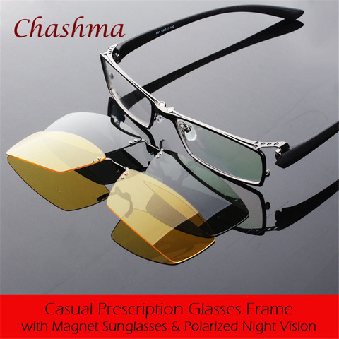 Chashma Brand Day and Night Polarized Glasses Gentlemen Prescription Eyewear Frame with 2 Clips ► Photo 1/6