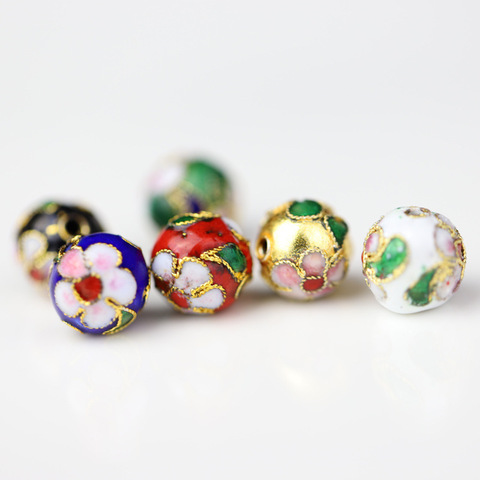 10pcs/lot Craft Fancy Enamel 10mm Spacer Beads Cloisonne Filigree Copper Charm Beads Round Ball Beading Materials DIY Jewelry ► Photo 1/4
