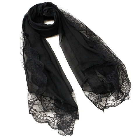 Woman Scarves Chiffon Lace Scarf Wrap Scarf Black ► Photo 1/2