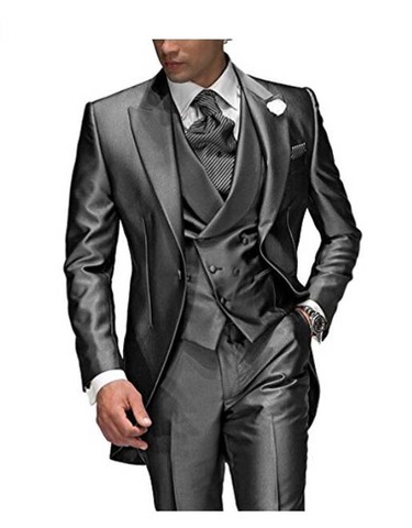 Charcoal Grey Men's Suit Peaked Lapel 3 Pieces 1 Button Groom Tuxedos Wedding Suit for Men Set Custom Made(Jacket+Pants+Vest) ► Photo 1/5