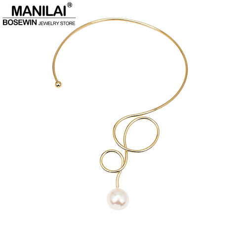 MANILAI Imitation Pearl Torque Choker Necklace For Women Accessories Geometric Charm Alloy Big Statement Necklace Jewelry 2022 ► Photo 1/6