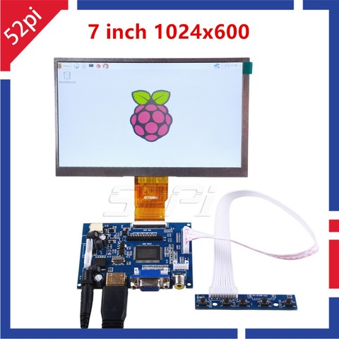 52Pi 7 Inch LCD 1024*600 Display Monitor Screen Kit with Drive Board (HDMI+VGA+2AV) for Raspberry Pi 4 B All Platform/PC Windows ► Photo 1/6