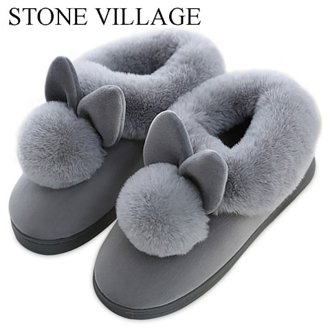 STONE VILLAGE Winter Super Soft Warm Plush Women Slippers Shoes Funny Shoes Ladies Casual Indoor Home Slippers Woman Shoes ► Photo 1/6