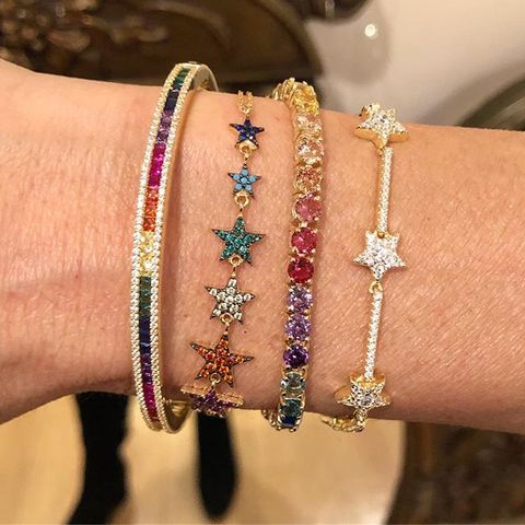 Trendy Zirconia Crystal Stars Slave Chain Bracelet for Women Finger Hand Silver color Stars Charm Bracelets Delicate CZ bracelet ► Photo 1/6