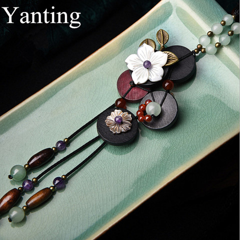 Yanting Long Boho Necklace Women Statement Necklace Shell Flower Colorful Natural Stone Necklaces For Women Wood Accessories 037 ► Photo 1/6