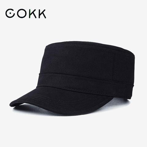 COKK Military Cap Hats For Men Women Cotton Solid Color Black Army Flat Cap Ladies Military Hats Adjustable Big Size Bone Male ► Photo 1/5