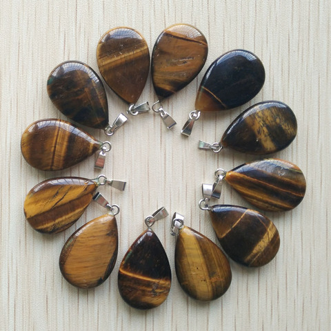 2022 fashion natural tiger eye stone flat water drop charms pendants fit Necklaces making 12pcs/lot wholesale Free shipping ► Photo 1/2